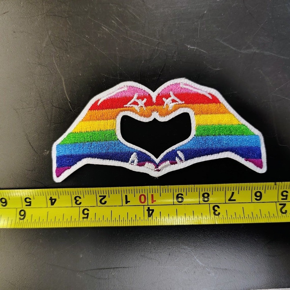 Rainbow Heart Hands Iron On Patch Pride Embroidered Applique 2.5" Inch DIY